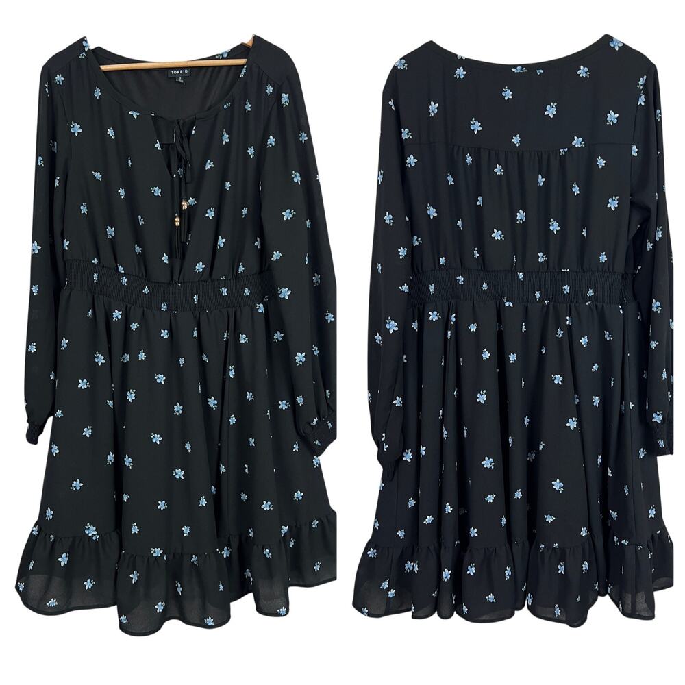 Torrid Black Dress with Blue Floral Design